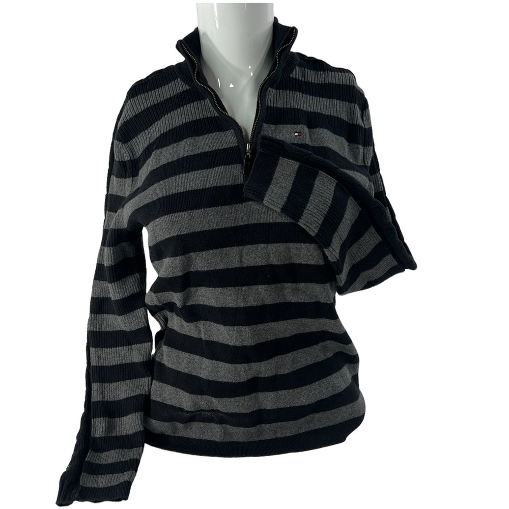 Tommy Hilfiger 1/4 Zip Sweater 100% Cotton! Women's M Black/Gray